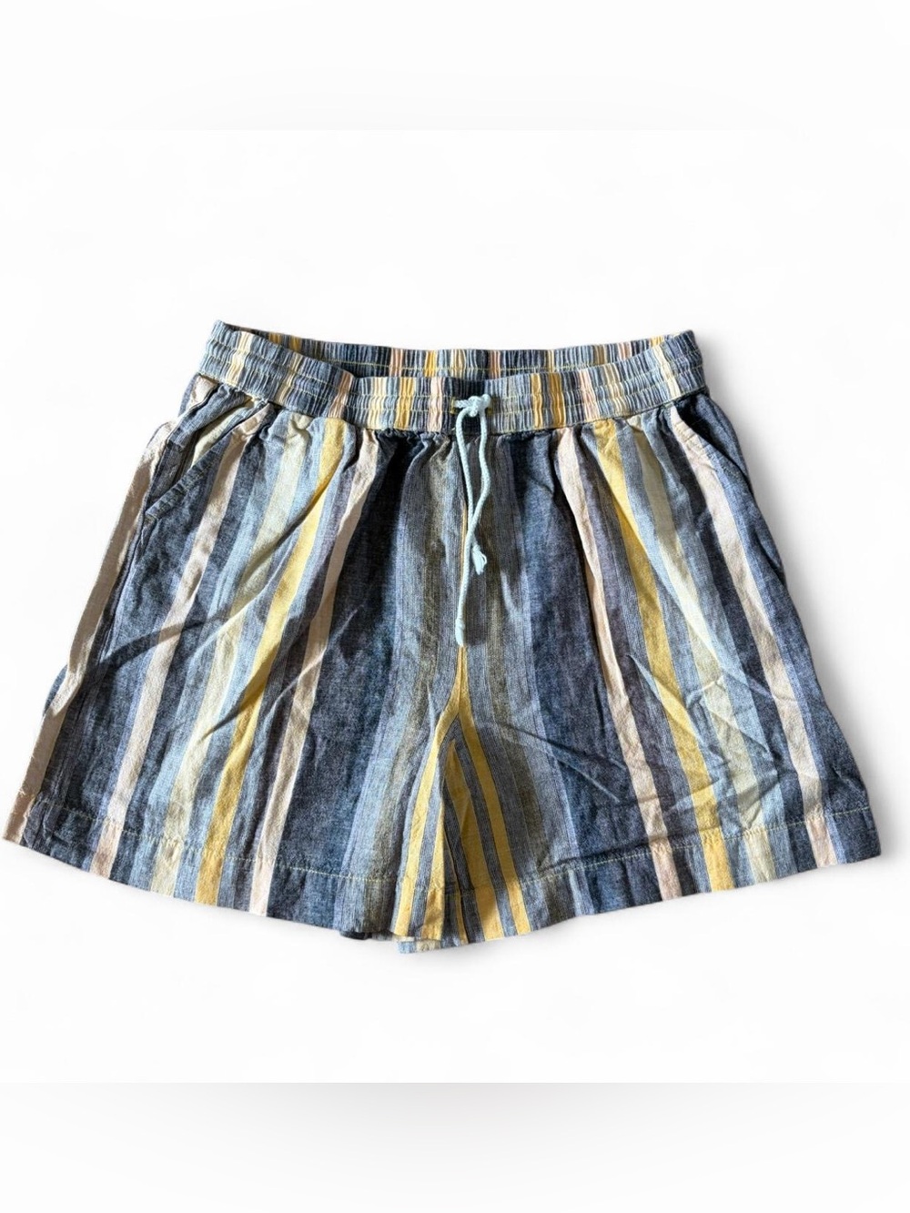 Beach Lunch Lounge Yellow and blue striped linen summer beach shorts Sz L